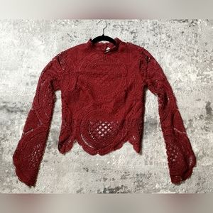 Lace Long Sleeve Blouse, Red, Its Pink